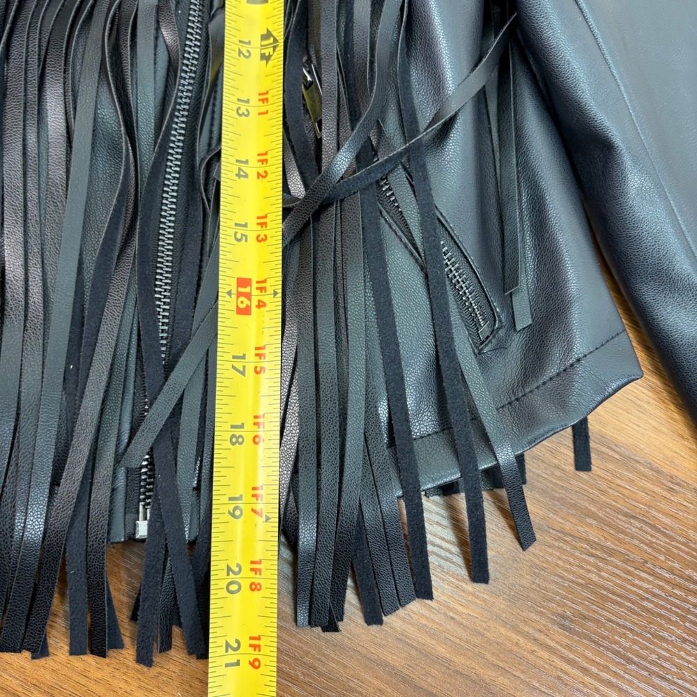 Sofia Jeans by Sofia Vergara Black Faux Leather Fringe Moto Jacket S Festival - Picture 11 of 12